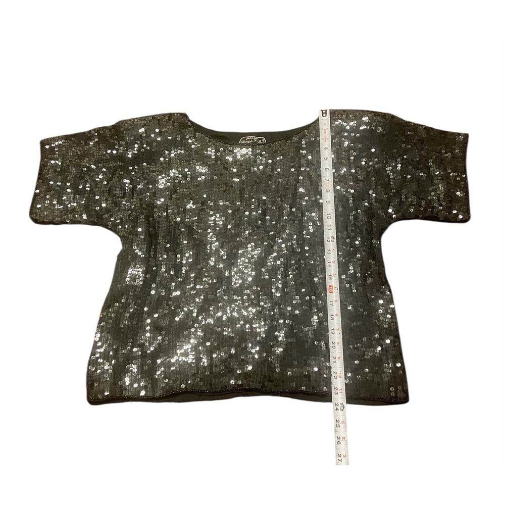 Vintage Jean for Joseph Le Bon 100% Pure Silk Black Sequin Top Women's ‎ Size L - Picture 4 of 8